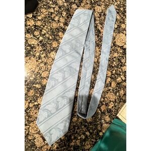 John Remington Collection Mens Light Blue Leaf Jacquard Striped Necktie Tie